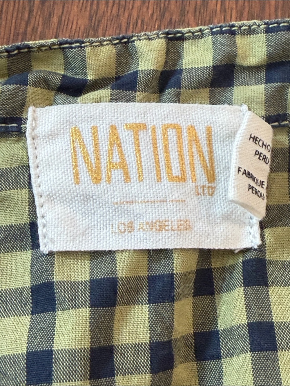 Nation LTD Tegan Ruffled Mini Dress Green Navy Check Pattern 100% Pima Cotton - Picture 5 of 11